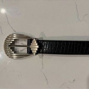 Black leather belt silver hardware